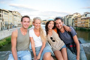 Friends - group of people on travel vacation having fun together