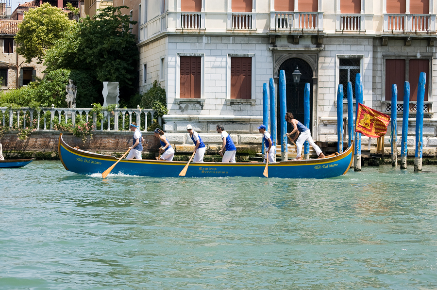 Rowers racing on Grand Canal, Venice