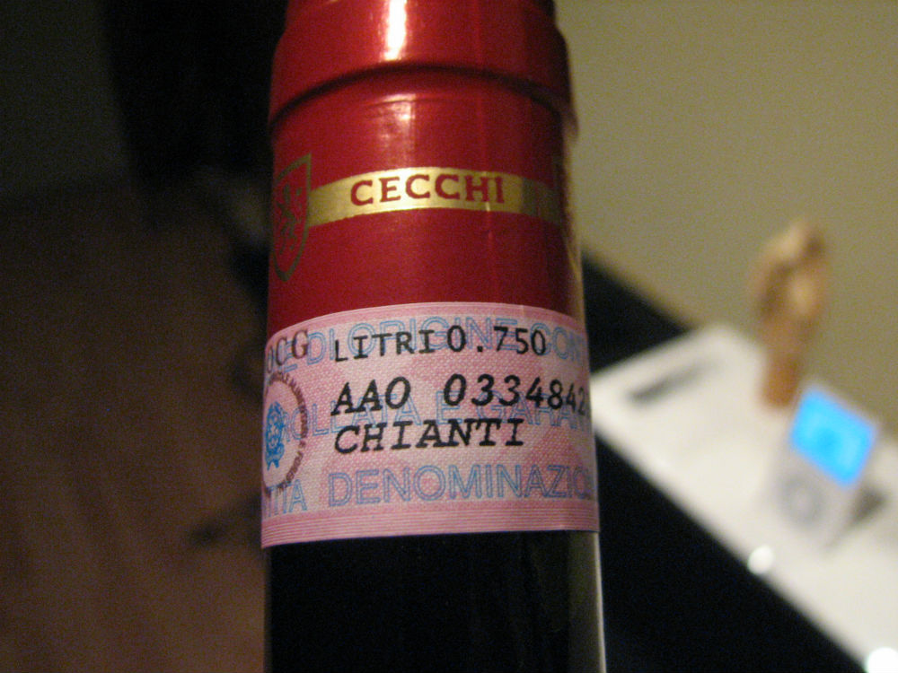 Bottle of Italian Chianti wine